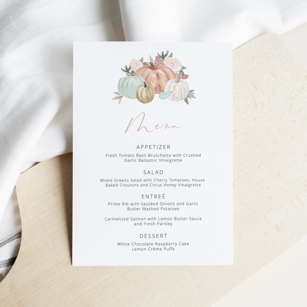 Lainey Fall Wedding Menu Template Pumpkin Wedding Menu Etsy