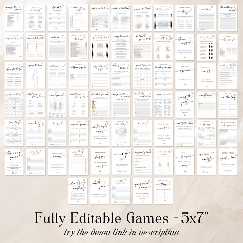 Bridal Shower Game Bundle, Minimalist Bridal Shower Games, Modern Bridal Shower Games Pack, Fully Editable Download - Myla image 2