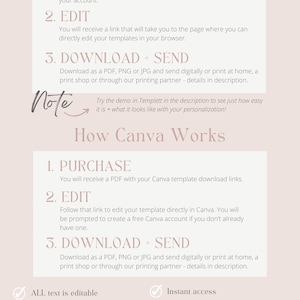 K&ouml;nnte beinhalten: Eine rosa und wei&szlig;e Grafik, die die Funktionen von Templett und Canva zum Erstellen und Bearbeiten digitaler Vorlagen vergleicht. Die Grafik enth&auml;lt den Text "How Templett Works" und "How Canva Works" und listet die Schritte zum Kaufen, Bearbeiten und Herunterladen von Vorlagen auf. Die Grafik enth&auml;lt auch H&auml;kchen f&uuml;r Funktionen wie "Alle Texte sind bearbeitbar" und "Sofortiger Zugriff". Die Grafik endet mit dem Text "Sie erhalten Zugriff auf beide!"