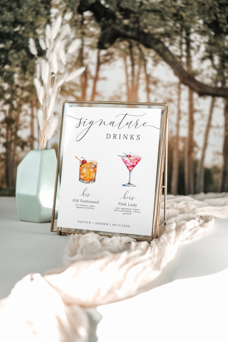 Signature Drink Sign, Minimalist Bar Menu Template, Modern Editable Drink Menu, Printable Bar Menu, 3000 Images, Editable Template Emelia image 1