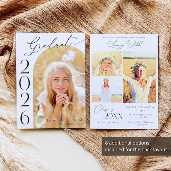 Photo Graduation Invitation Template, Editable Grad Announcement, Senior 2026 Graduation Party Invite - Hayden