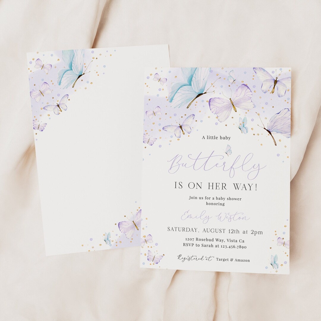 EDITABLE Butterfly Baby Shower Invitation Template, Purple Butterfly ...