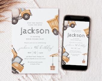 Bearbeitbare Konstruktion Geburtstagseinladung, Dump Truck Party Geburtstagseinladung, Jungen Geburtstag Einladen Vorlage, Sofort Download - Jack