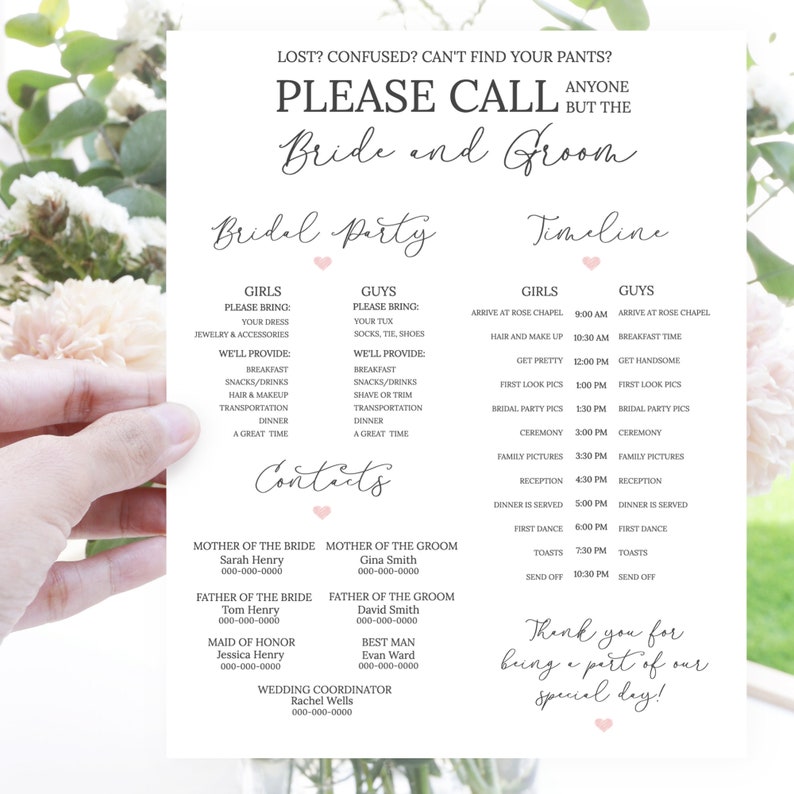 Lacie Wedding Timeline, Wedding Itinerary, Wedding Day Timeline, Simple Script, 100% Editable, Instant Download image 2