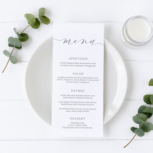 Wedding Menu Template, Elegant Script Wedding Menu Card, Simple Wedding Menu Printable, 5x7 and 4x9, Editable Instant Download Emelia image 7