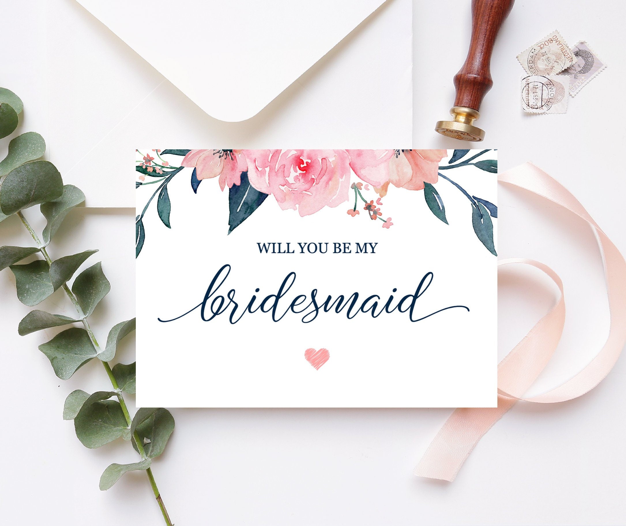 Camilla - Bridesmaid Proposal Card, Will You Be My Bridesmaid Card, Floral  Pink Navy, Maid of Honor Proposal, Printable Regarding Will You Be My Bridesmaid Card Template
