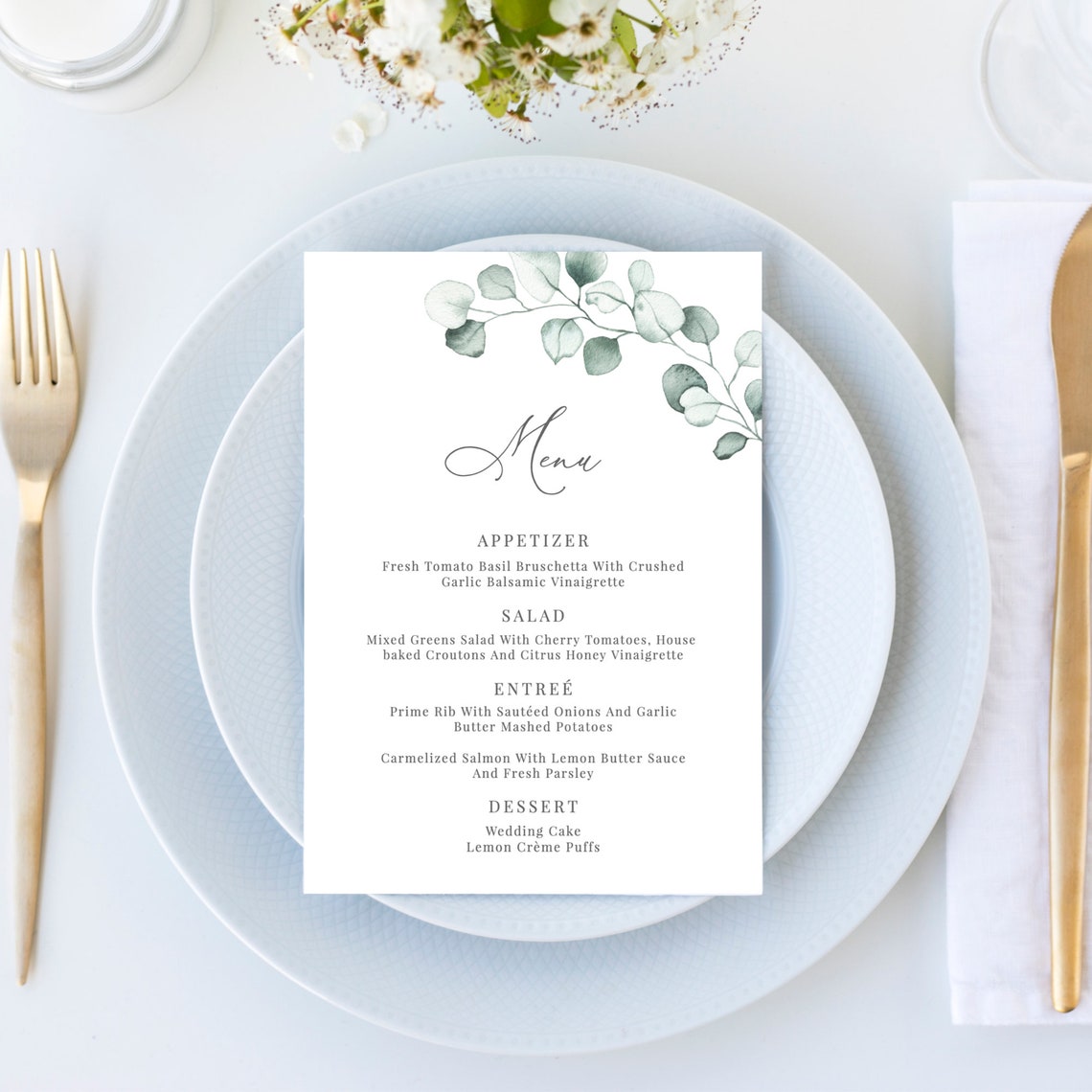 Aria Eucalyptus Wedding Menu Template Elegant Greenery | Etsy
