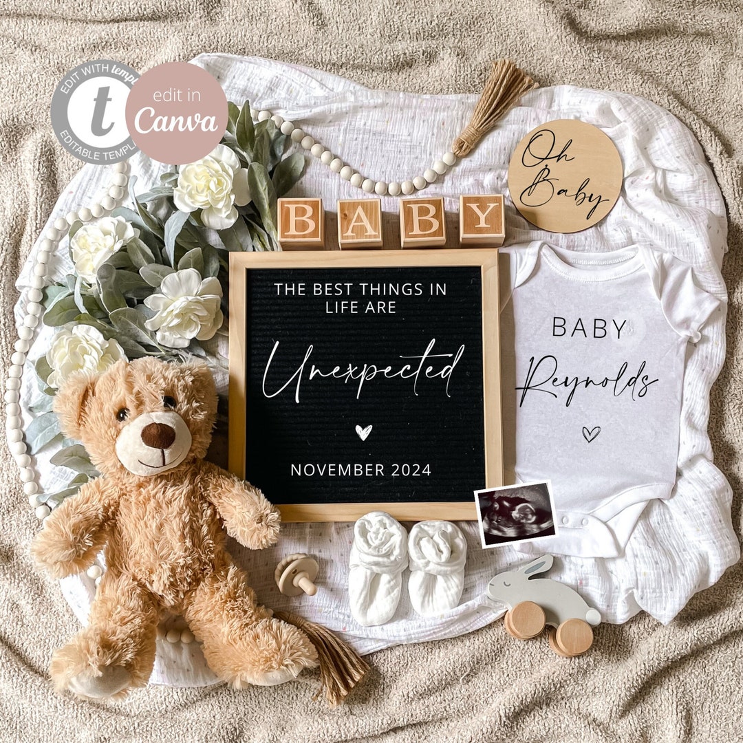 Digital Pregnancy Announcement for Social Media, Editable Letter Board