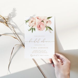 Floral Bridal Shower Invitation, Boho Peony Bridal Shower Invite, Blush Pink Bridal Shower, Editable Template Instant Download Paige image 7