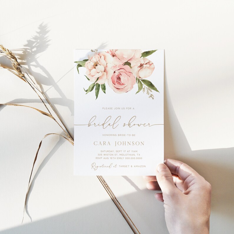 Floral Bridal Shower Invitation, Boho Peony Bridal Shower Invite, Blush Pink Bridal Shower, Editable Template Instant Download Paige image 7