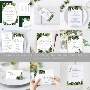 Nalani Tropical Wedding Program Fan Template, Monstera Palm Leaves, Wedding Ceremony Program, 100% Editable, Instant Download image 5