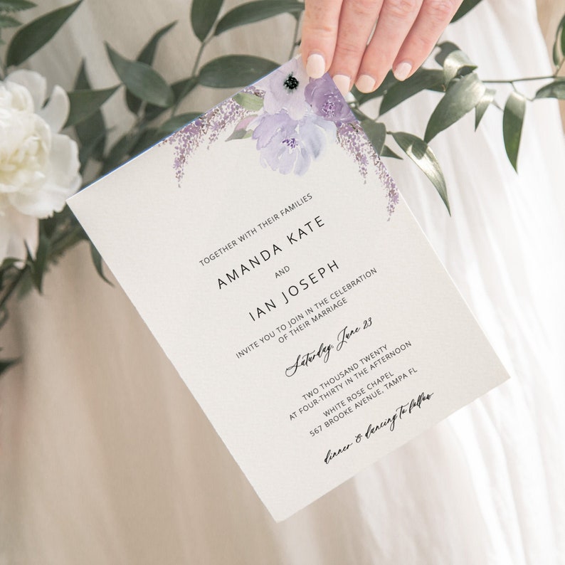 Lavender Wedding Invitation Template Download, Wedding Invitation Set, Purple Floral Wedding Suite, Editable Instant Download Lillian image 3