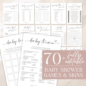 Baby Shower Game Bundle, Minimalist Baby Shower Games, Modern Baby Shower Games Pack, Baby Shower Signs, Fully Editable Download - Myla