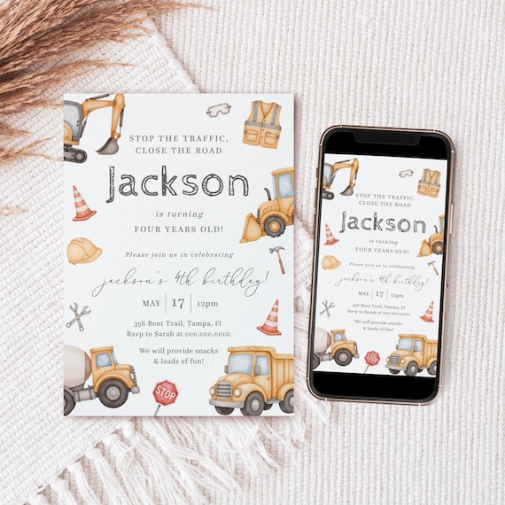 Editable Construction Birthday Invitation, Dump Truck Party Birthday Invitation, Boy Birthday Invite Template, Instant Download - Jack