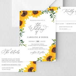 Maybelle Sunflower Wedding Invitation Template Download, Rustic Wedding Invitation Set, Wedding Suite, 100% Editable, Instant Download image 4