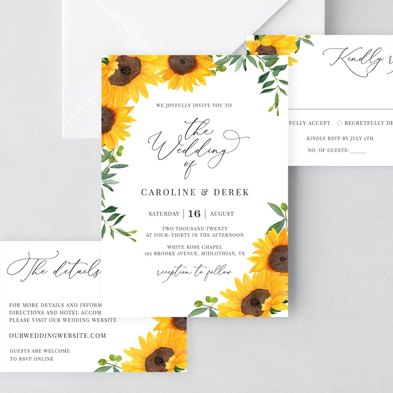 Maybelle Sunflower Wedding Invitation Template Download, Rustic Wedding Invitation Set, Wedding Suite, 100% Editable, Instant Download image 4