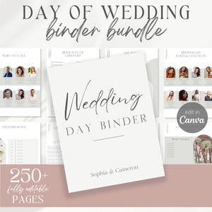 Pacchetto di oltre 250 pagine Canva Wedding Day Of Planner, modello di pianificazione del matrimonio modificabile, raccoglitore per il giorno del matrimonio, pianificatore di checklist per il matrimonio - Rylie