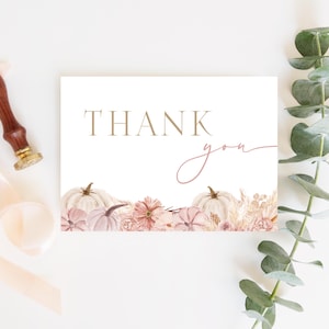 Tarjetas de agradecimiento con forma de calabaza rosa, tarjetas de bienvenida al bebé con forma de calabaza para imprimir, tarjetas de agradecimiento para baby shower, descarga instantánea editable - Adeline