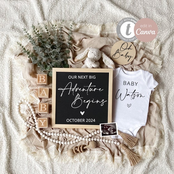 Digital Pregnancy Announcement for Social Media, Editable Letter Board Pregnancy Announcement, Gender Neutral Announcement, Instant Download
