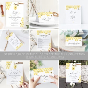 Honey Bee Place Card Template, Honeycomb Bumble Bee Wedding Name Card, Printable Escort Card, Editable Instant Download Bailee image 5