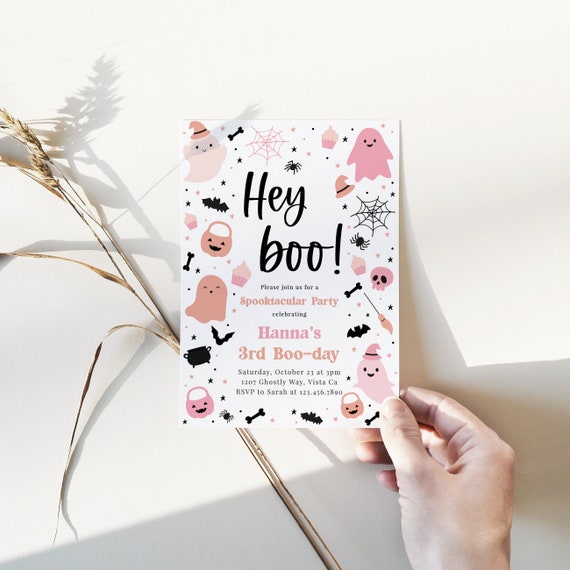 EDITABLE Cute Halloween Girl Birthday Party Invitation, Cute Pink Ghost Invite, Spooktacular Birthday Invite, Instant Download - Lolli