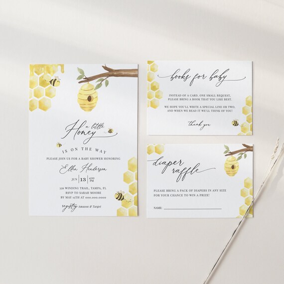 A Little Honey Baby Shower Invitation Template, Honey Bee Shower Invite, Baby Shower Invitation Set, Editable Instant Download - Bailee