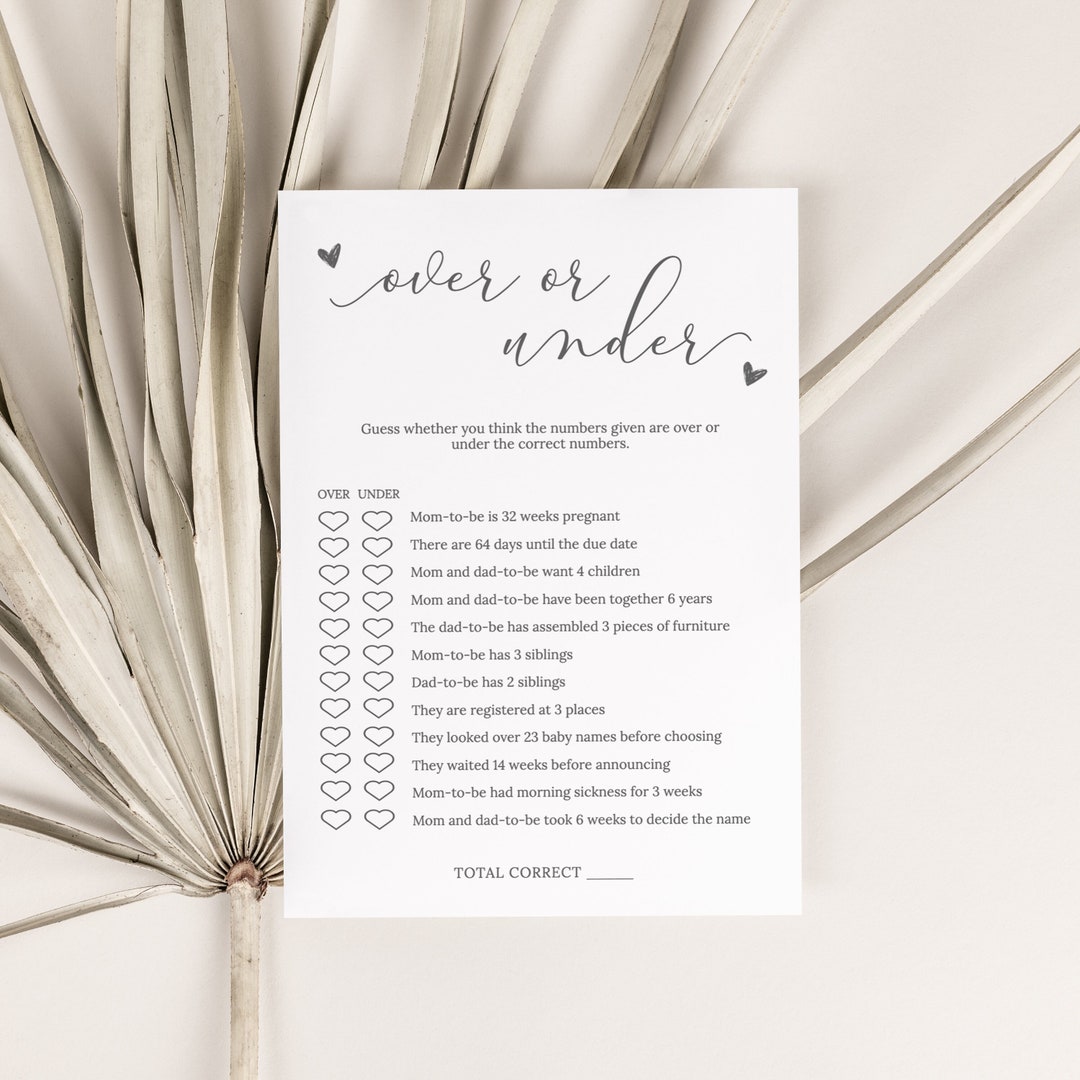 Over or Under Baby Shower Game, Baby Shower Games Printable, Gender ...