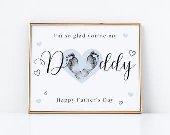 Voetafdruk eerste vaderdag, afdrukbaar cadeau voor papa, ambachtelijke aandenken Vaderdag, handafdrukkaart Vaderdag, doe-het-zelfcadeau