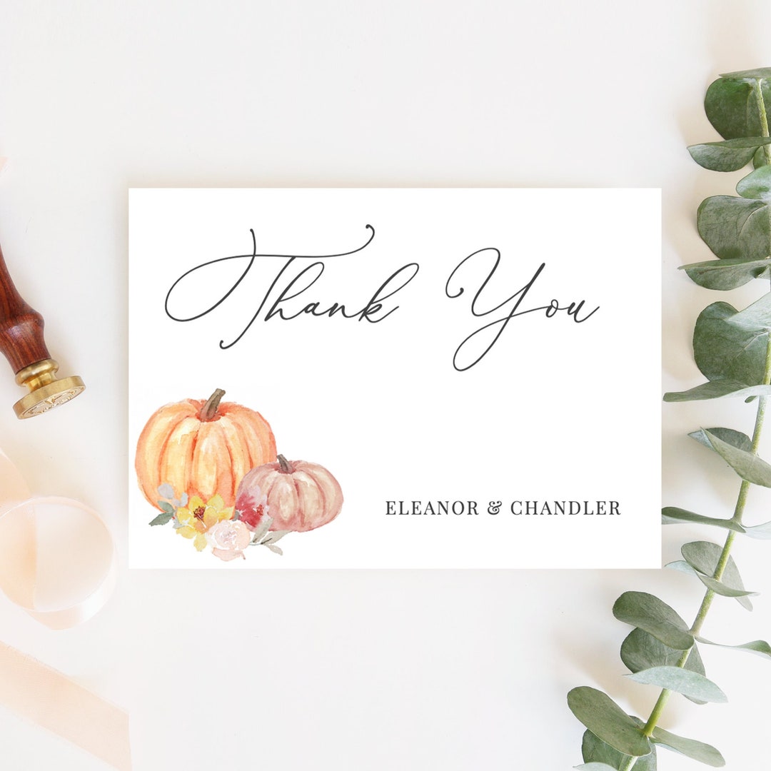 Penelope Floral Pumpkin Thank You Cards, Printable Cards, Personalized ...