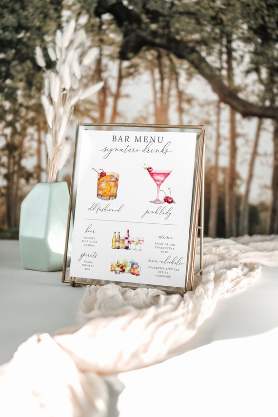 Signature Drink Sign, Minimalist Bar Menu Template, Modern Editable Drink Menu, Printable Bar Menu, 3000+ Images, Editable Template - Emelia