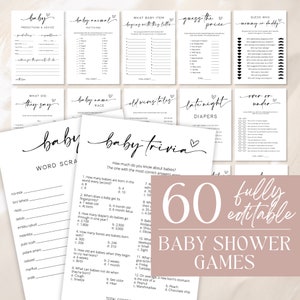 Baby Shower Game Bundle, Minimalist Baby Shower Games, Modern Baby Shower Games Pack, 60 Games, Fully Editable Download - Myla