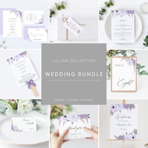 Lavendel-Hochzeits-Vorlagen-Bundle, Lila Hochzeitseinladungs-Kit, Bundle Hochzeitseinladungen, Hochzeitseinladungs-Reihe, bearbeitbar - Lillian