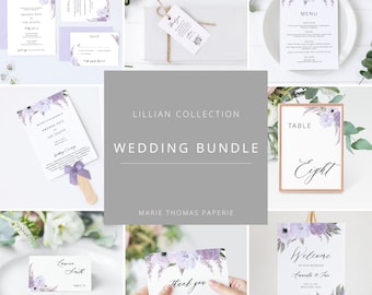 Lavendel bruiloft sjabloon bundel, paarse bruiloft uitnodiging Kit, bundel huwelijksuitnodigingen, bruiloft uitnodiging Suite, bewerkbare-Lilian