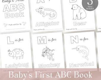 ABC premier livre des animaux de bébé, pages de l'alphabet à colorier, pages à colorier pour baby shower, activité souvenir de baby shower