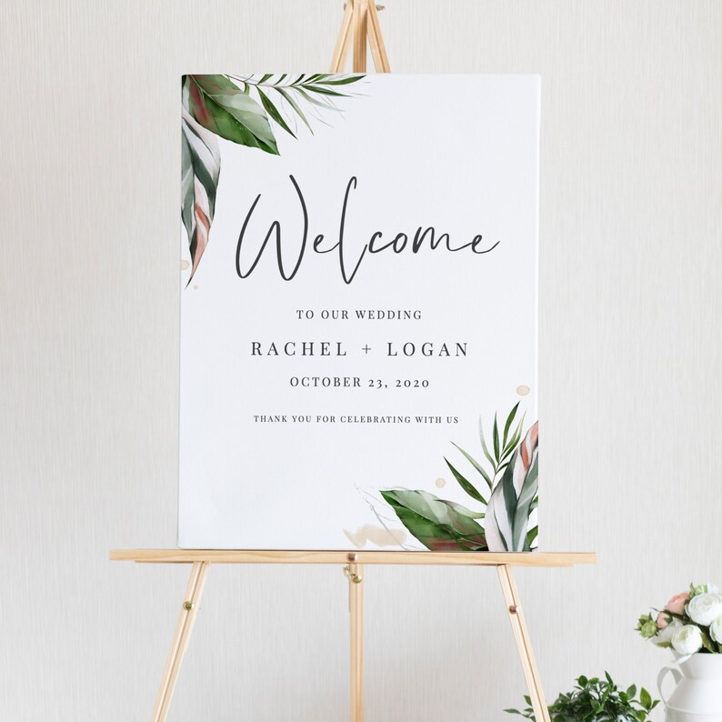 Malie Elegant Tropical Wedding Welcome Sign, Welcome to our Wedding Sign, Beach Palm Leaves, Printable Instant Download image 2