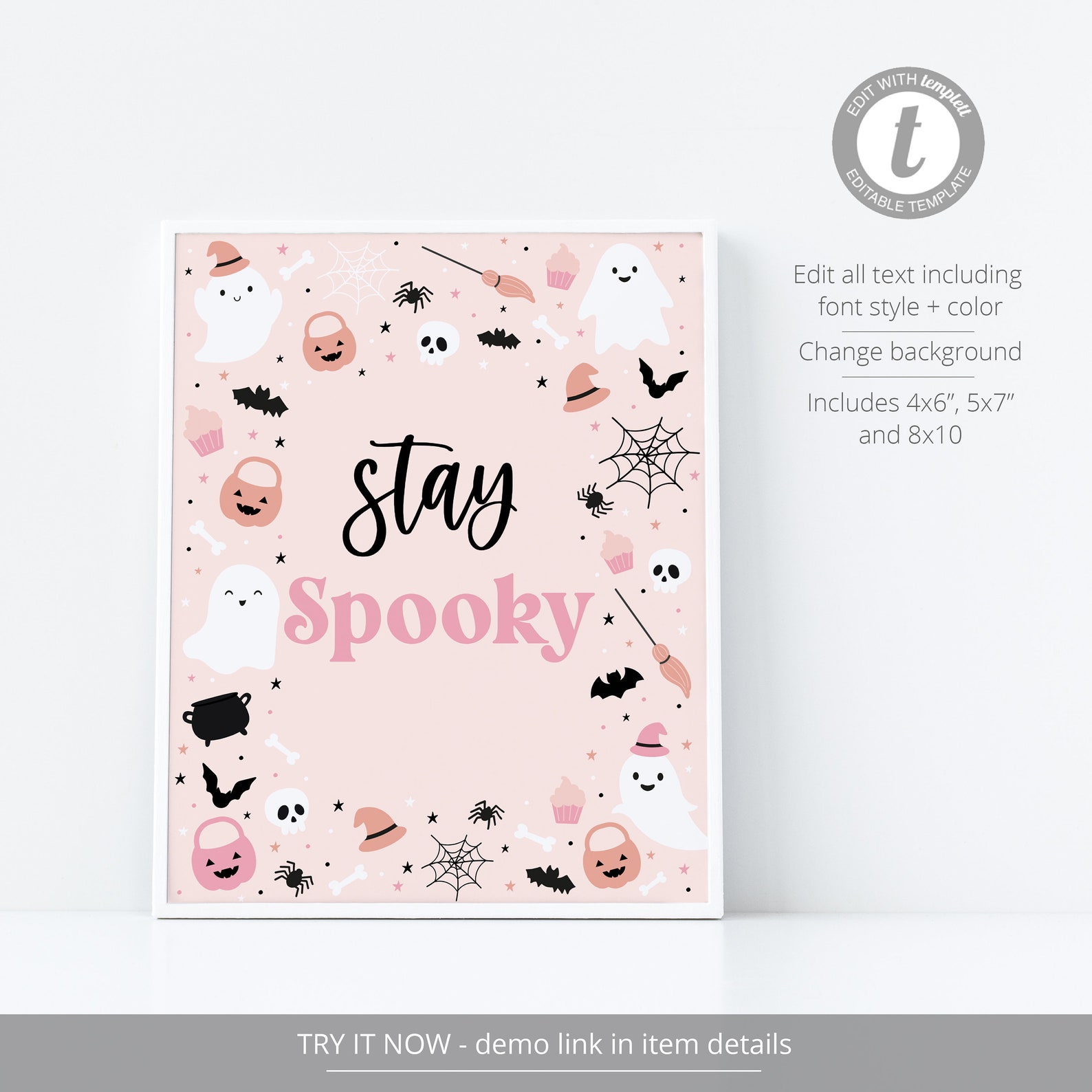 Editable Halloween Party Sign Template, Cute Pink Ghost Party Sign ...