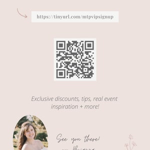 May include: Sign up for emails and receive a 20% discount on paper goods from Marie Thomas Paperie. Scan the QR code or visit the link to sign up.  See you there! xo. Brianna