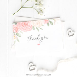 Alena - Tarjetas de agradecimiento de boda, tarjetas imprimibles, tarjetas de agradecimiento de despedida de soltera, descarga instantánea editable, floral rosa rubor