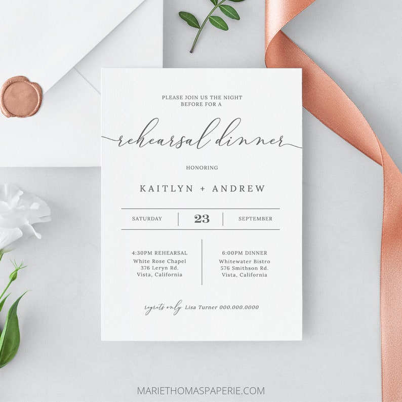 Rehearsal Dinner Invitation, Modern Minimalist Rehearsal Dinner Invite, 100% Editable, Instant Download Emelia image 3