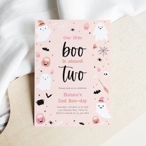 EDITABLE Spooky 2nd Birthday Party Invitation, Cute Pink Ghost, Spooktacular Halloween Second Birthday Invite, Instant Download - Lolli