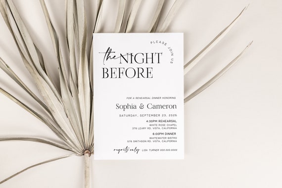 The Night Before Rehearsal Dinner Invitation, Modern Minimalist Rehearsal Dinner Invite, Instant Download Editable Template - Rylie