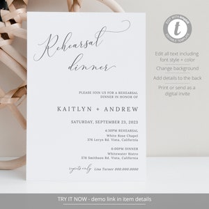 Minimalist Rehearsal Dinner Invitation Template, Elegant Simple Modern, Rehearsal Dinner Invite, Editable Instant Download Emelia image 2