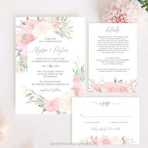 Alena Wedding Invitation Template Boho Wedding Invite Editable Invitation Pink Blush Floral Wedding Set Instant Download image 1