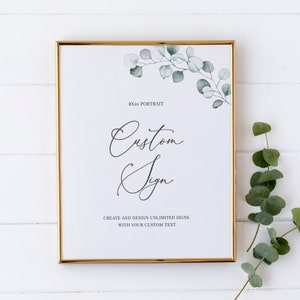 Aangepaste eucalyptus bruiloft bord sjabloon, groen bruiloft bord kit, maak onbeperkt borden, 8 x 10 en 10 x 8, bewerkbare Instant Download - Aria