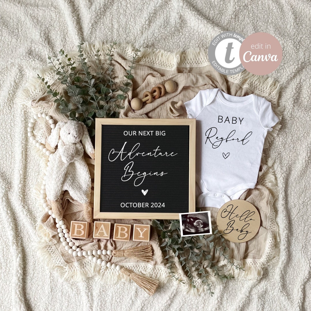 Digital Pregnancy Announcement for Social Media, Editable Letter Board