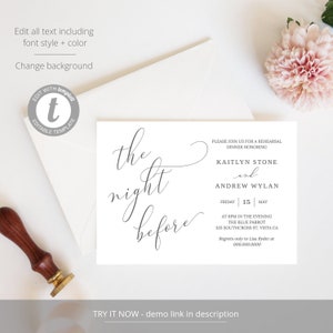 The Night Before Rehearsal Dinner Invitation, Elegant Simple Modern, 100% Editable, Instant Download Emelia image 2