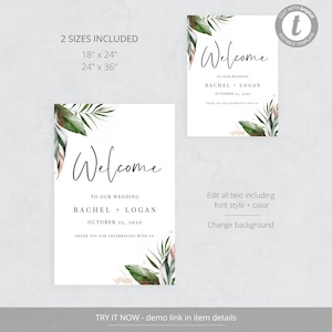 Malie Elegant Tropical Wedding Welcome Sign, Welcome to our Wedding Sign, Beach Palm Leaves, Printable Instant Download image 3