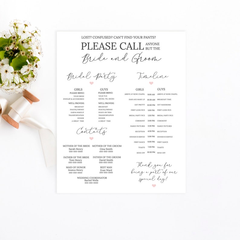 Lacie Wedding Timeline, Wedding Itinerary, Wedding Day Timeline, Simple Script, 100% Editable, Instant Download image 1