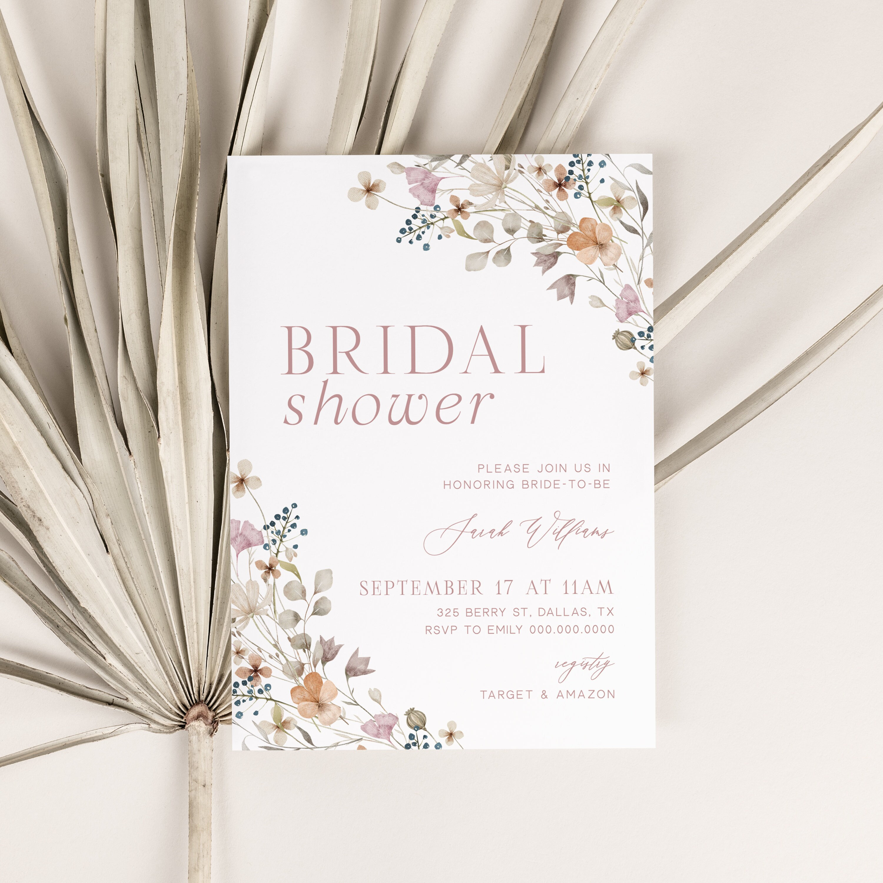 Wildflower Bridal Shower Invitation Template, Wildflower Bridal Shower Invite, Boho Floral Bridal Shower, Editable Instant Download - Mia