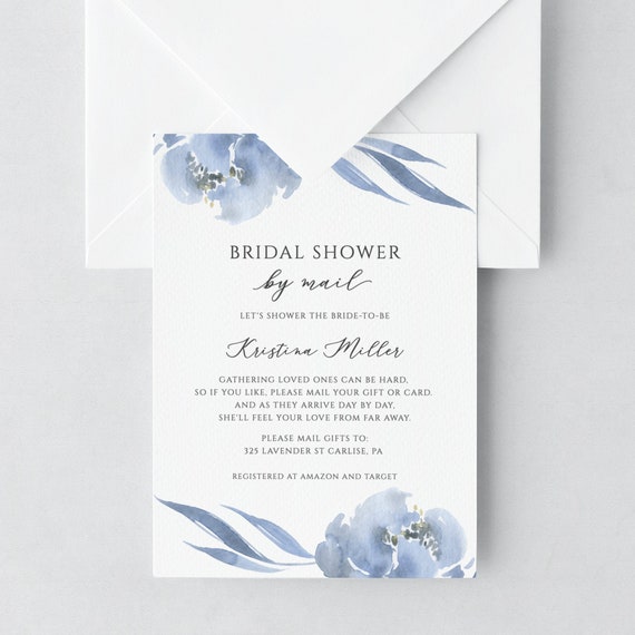 Alya Dusty Blue Floral Social Distance Bridal Shower Invite Bridal Shower by Mail Invitation Editable Instant Download